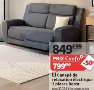 Canapé de relaxation électrique 3 places Besta