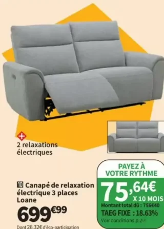 Canapé de relaxation électrique 3 places Loane