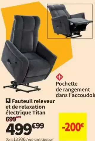 Fauteuil releveur et de relaxation électrique Titan