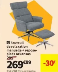 Fauteuil de relaxation manuelle + repose-pieds Arkansas