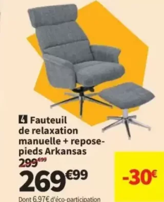 Fauteuil de relaxation manuelle + repose-pieds Arkansas
