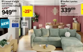 Lomoco Canapé d'angle méridienne convertible Cottage