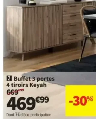 Buffet 3 portes 4 tiroirs Keyah