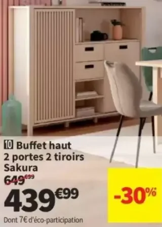 10 Buffet haut 2 portes 2 tiroirs Sakura