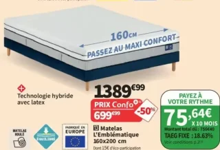 13 Matelas L'Emblématique 160x200 cm