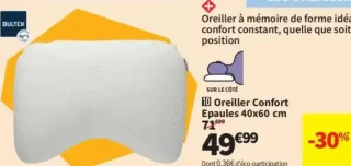 Oreiller Confort Epaules Bultex 40x60 cm