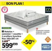 Simmons Ensemble 1 Matelas + sommier + couette + 2 oreillers Synchro Max 140x190 cm