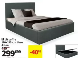 Lit coffre 140x190 cm tissu Aston