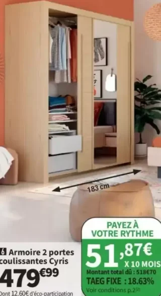 Armoire 2 portes coulissantes Cyris