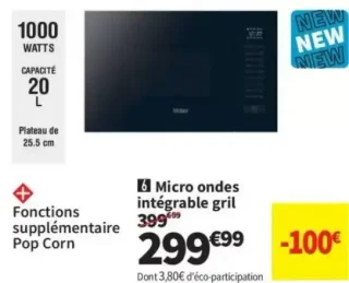 Micro ondes intégrable grill Haier HWO38MG2BHXB