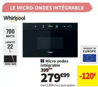 Micro ondes intégrable Whirlpool MBNA990B