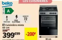Cuisinière mixte 60 cm Beko