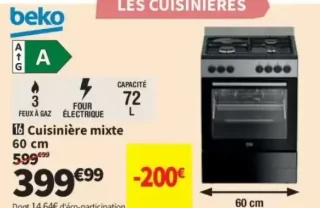 Cuisinière mixte 60 cm Beko