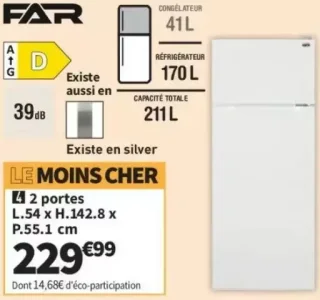 Réfrigérateur 2 portes FAR DPG2025DW G