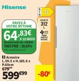 Congélateur Armoire Hisense FU310K3EWD