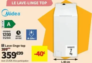 Lave-linge top Midea MF100T70A/W-FR