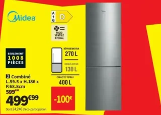 Combiné Réfrigérateur/Congélateur Midea MDRB548MID46