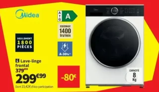 Lave-linge frontal Midea MF205W80WB/W-FR