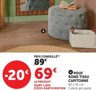 Pouf rond tissu capitonné