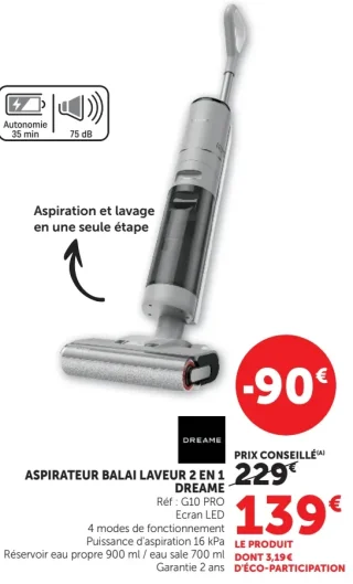 Aspirateur balai laveur 2 en 1 Dreame G10 PRO