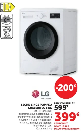 SECHE-LINGE POMPE A CHALEUR LG 8 KG