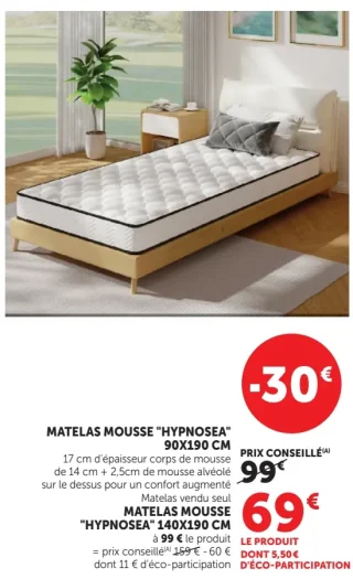 MATELAS MOUSSE "HYPNOSEA" 90X190 CM