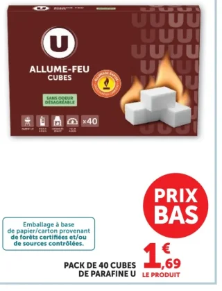 Allume-feu cubes de parafine U Pack de 40 cubes