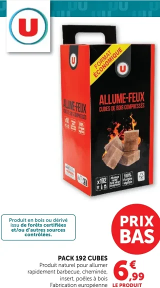 Allume-feux Cubes de bois compressés U Pack 192 cubes