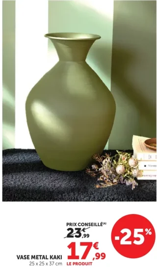 Vase métal kaki