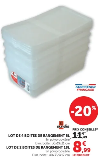Sundis Boîtes de rangement (Lot de 4 de 5L ou Lot de 2 de 18L)