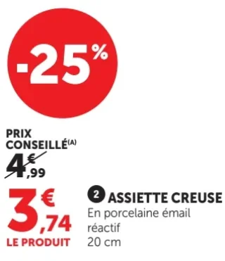 Assiette creuse en porcelaine émail réactif 20 cm