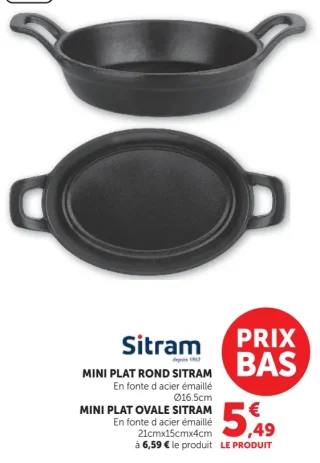 Mini Plat Rond ou Ovale en fonte d'acier émaillé Sitram