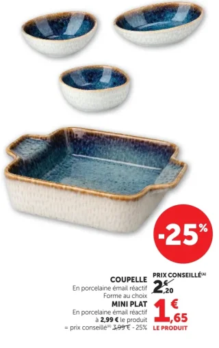 Coupelle ou Mini Plat en porcelaine émail réactif