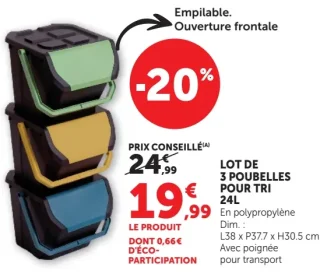 Lot de 3 poubelles pour tri 24L