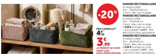 Panière rectangulaire en velours côtelé