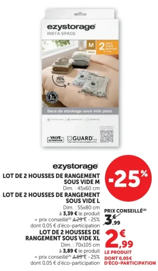 Ezystorage Lot de 2 housses de rangement sous vide M / L
