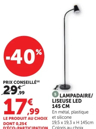 Lampadaire / liseuse LED 145 CM