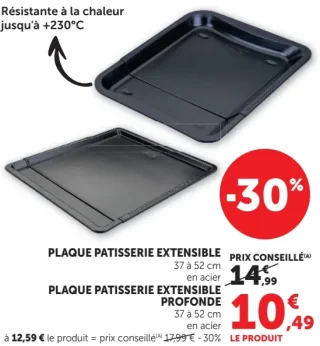 Plaque pâtisserie extensible 37 à 52 cm en acier