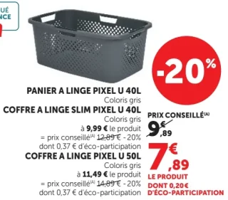 Panier à linge Pixel U 40L / Coffre à linge Slim Pixel U 40L