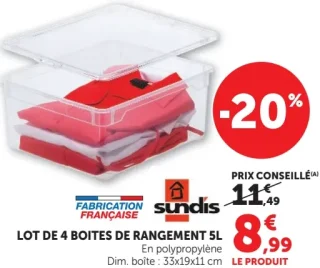 LOT DE 4 BOITES DE RANGEMENT 5L sundis