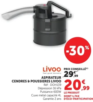 Aspirateur cendres & poussières Livoo