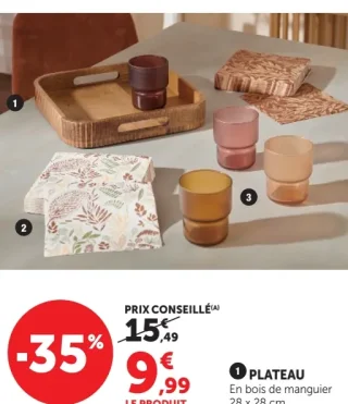 PLATEAU En bois de manguier 28 x 28 cm