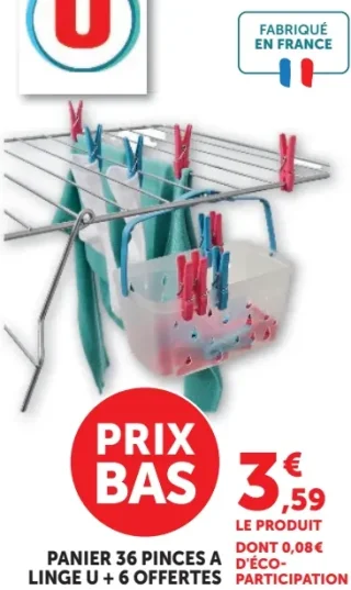 Panier 36 pinces à linge U + 6 offertes