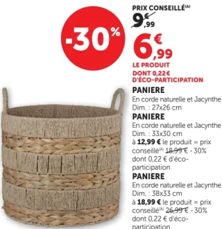 Panière en corde naturelle et jacynthe
