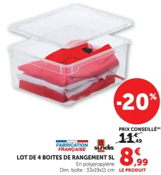 Sundis Lot de 4 boites de rangement 5L