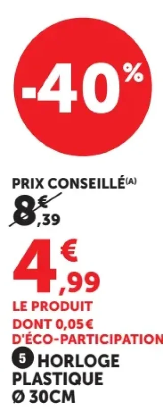 Horloge plastique Ø 30cm