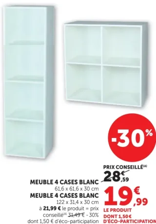 MEUBLE 4 CASES BLANC 61,6 x 61,6 x 30 cm