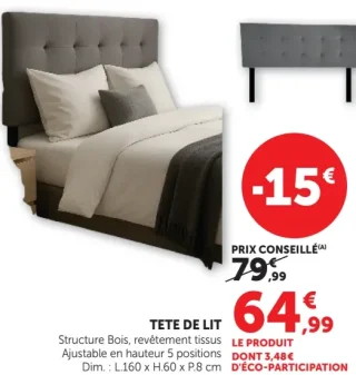 Tête de lit capitonnée ajustable en hauteur