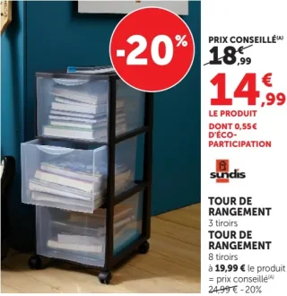 Sundis Tour de rangement 3 tiroirs