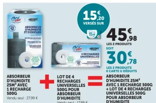 Absorbeur d'humidité 25m² avec 1 recharge 500g + Lot de 4 recharges universelles 500g Croc'Odor Absodry